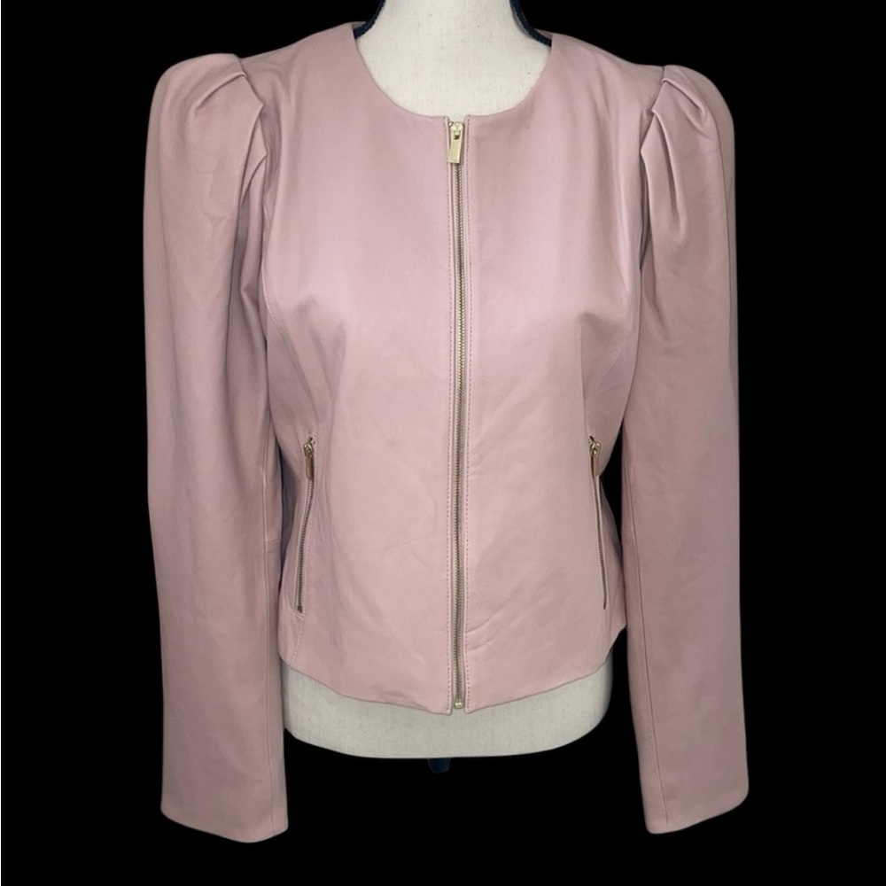 Ryegrass Pastel Pink Blush Gold Zippers  
Feminine Leather Blazer Jacket Size L